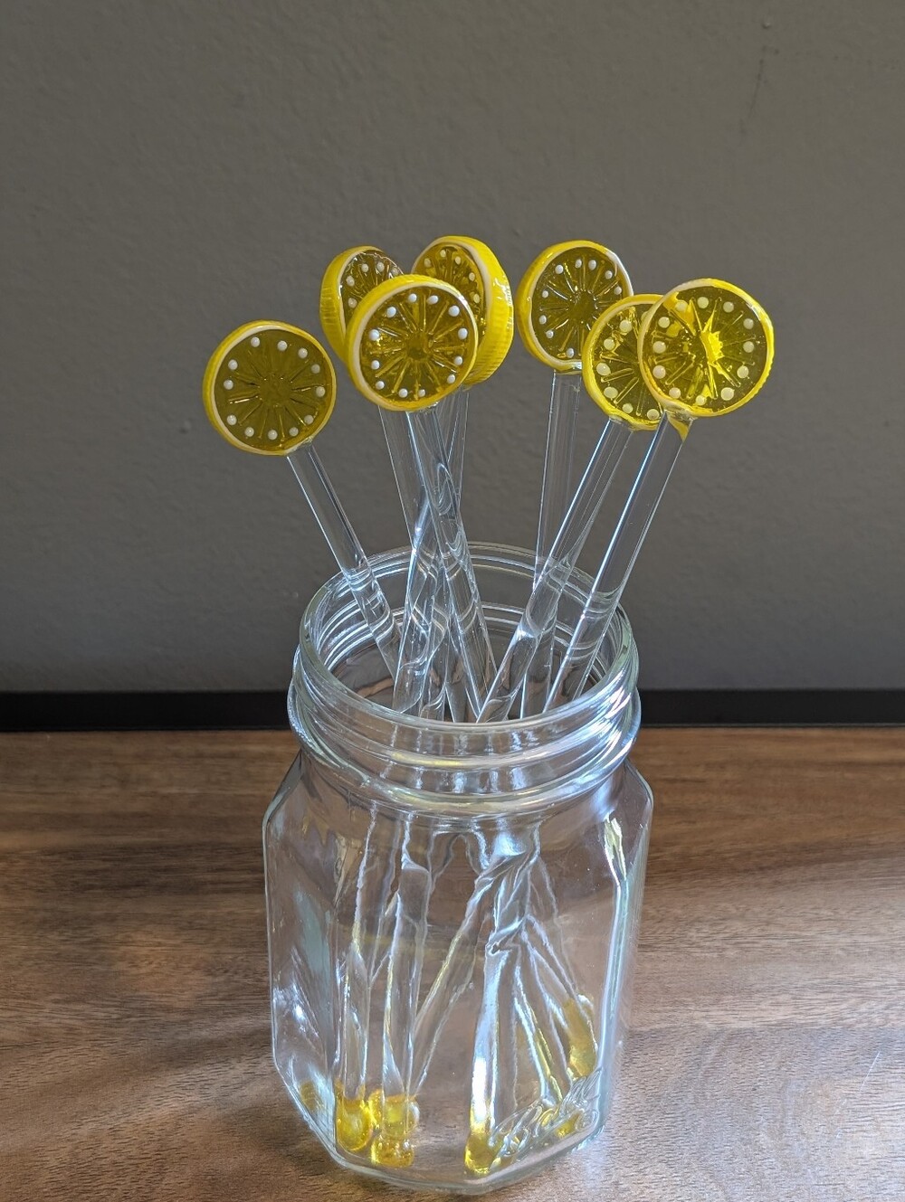 Lemon Slice Glass Swizzle Sticks Set of 8 Lampworked Stirrers MCM Vintage